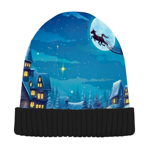 Christmas Winter Santa Snowflakes Beanie Hat for Men Women Beanie Winter Hat Cuffed Skull Cap Winter Soft Knit Beanie Hat for Women Multi