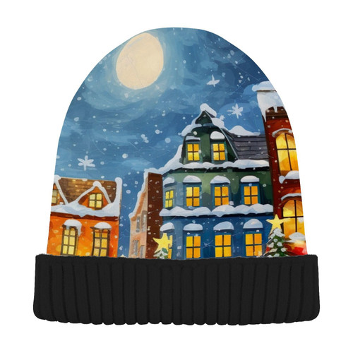 Christmas Santa on Sleigh Beanie Hat for Men Women Beanie Winter Hat Knit Hats Cuffed Beanie for Cold Weather Multi