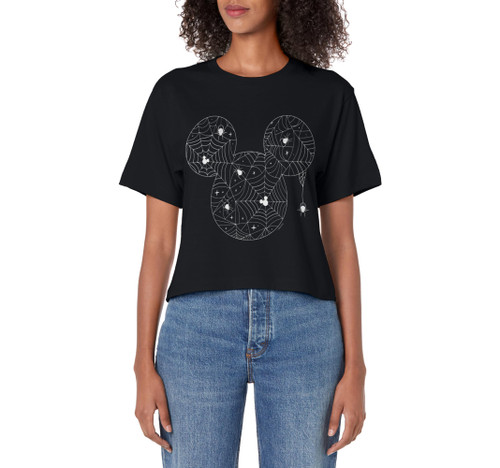 Halloween Mickey Spider Web Ears Women's Crop Top