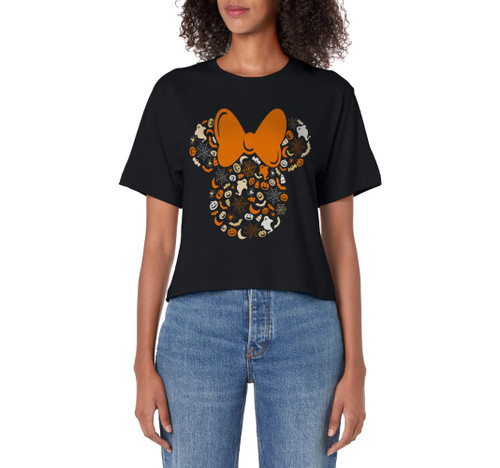 Disney Minnie Mouse Halloween Ghosts Pumpkins Spiders Women's Crop Top