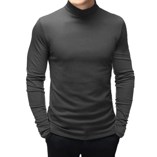 Men's Fashion Mock Turtleneck T-Shirts Long Sleeve Pullover Sweater Basic Designed Undershirt Slim Fit Top L Grey