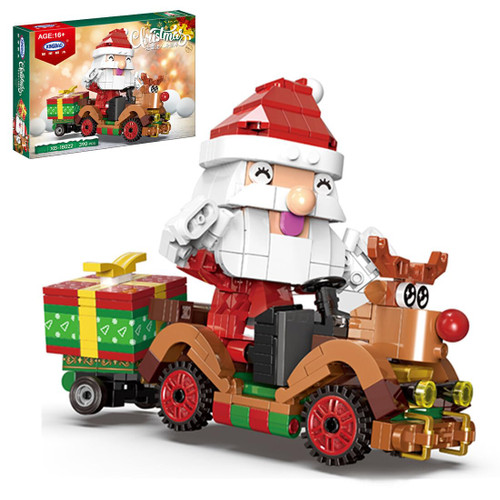 Newcomer Christmas Santa Claus Reindeer Car Model Bricks Kit Building Blocks Modular Building Block Set for Christmas Compatible with Lego Creator (390PCS)