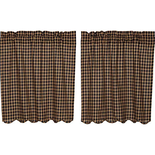 VHC Brands Classic Country Primitive Kitchen Window Curtains - Check Blue Scalloped Tier Pair, Navy, L36 x W36 VHC Brands Classic Country Primitive Kitchen Window Curtains - Check Blue Scalloped Tier Pair, Navy, L36 x W36