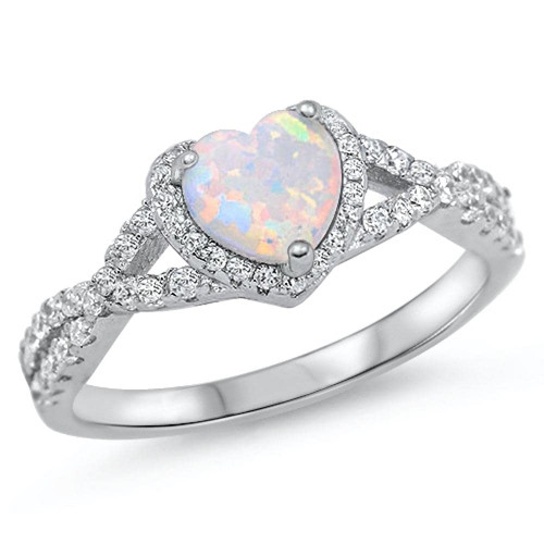 Heart White Simulated Opal Halo Promise Ring 925 Sterling Silver Band Size 9