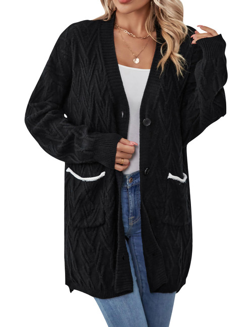 BMJL Women's Long Cardigans Sweaters Oversized Chunky Open Front Cable Knit Cardigans 2023(L,Black)