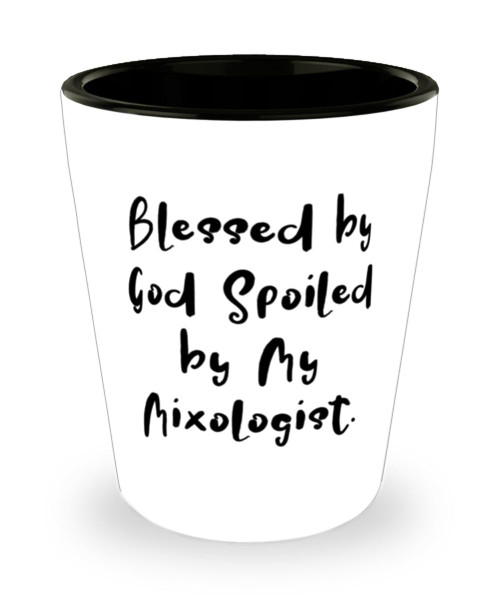 Funny Mixologist Gifts, Blessed by God Spoiled by My Mixologist, Motivational Shot Glass For Men Women, Ceramic Cup From Friends, Bar tools, Cocktail shaker, Strainer, Jigger, Bar spoon, Muddler, Wine