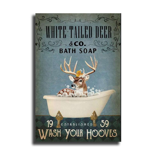SKIYGTH With Framed White Tailed Deer Bathroom Decor Canvas Poster Deer Bath Soap Printed on Canvas Wall Art for Home 12x18inch