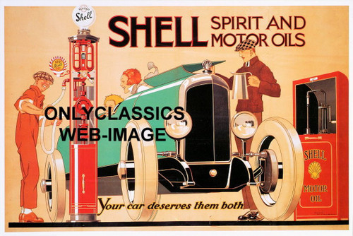 OnlyClassics 1926 Art Deco Shell Gas Station 11x17 Poster Pump Motor Oil Duesenberg AUTO CAR