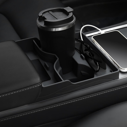 BEEGROW 2023 2022 2021 Tesla Model Y Model 3 Upgrade Cup Holder Insert, Multi-Function Silicone Center Console Organizer Pad, Tesla Accessories Black