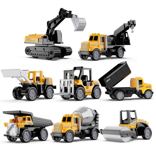 HONGTUO Alloy Mini Construction Vehicles,8Pcs Die-cast Construction Toys Set,Excavators Mixer Truck Bulldozers Forklift Dump Truck Toys,Pull Back Car Toys for Toddlers Kids Boys & Girls