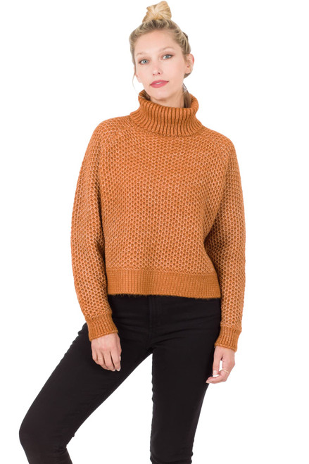 Women's Knit Sweater, Turtleneck Pullover, Oversized Chunky Top. Loose Batwing Sleeve Jumper - Almond (Small)