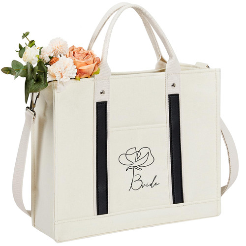 AW BRIDAL Canvas Bride Tote Bag Bridesmaid Tote Bags With Pockets Zippers |Cute Tote Bags For Wedding, Engagement, Bachelorette Party, Bridal Shower Gifts For Bride To Be, Bridesmaid Gifts Bag