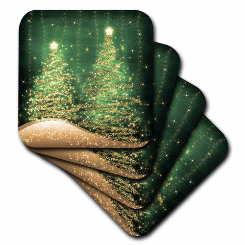 3dRose CST_35706_2 Elegant Christmas Sparkling Trees Green-Soft Coasters, Set of 8