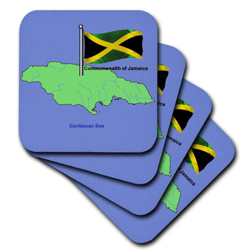 3dRose Flag and Map of The Commonwealth of Jamaica with waving Jamaican flag - Soft Coasters, set of 8