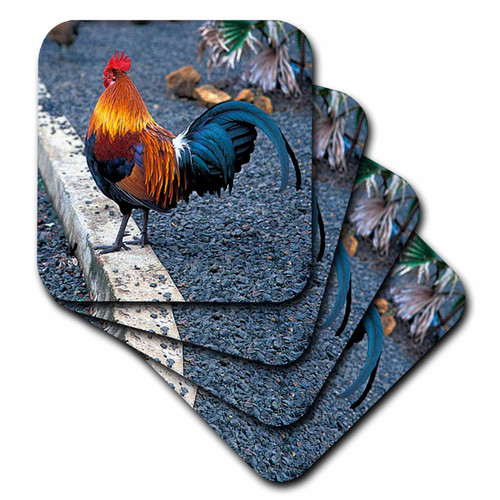 3dRose CST_1124_2 Rooster Soft Coasters, Set of 8