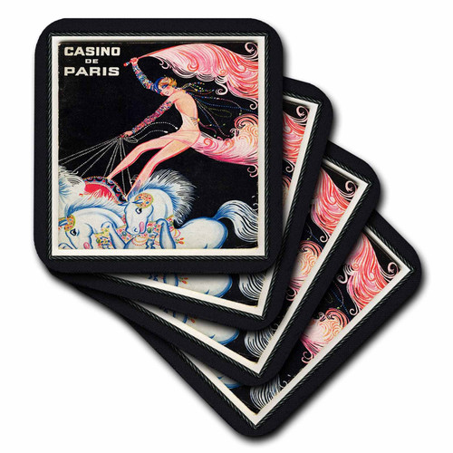 3dRose CST_43805_2 French Circus Lady on Horseback-Soft Coasters, Set of 8