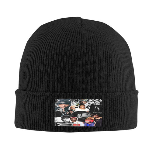 ASAP Rapper Rocky Singer Collage Beanie Hat Fashion Warm Knit Hat Stretchable Cuffed Headgear for Cold Weather Black