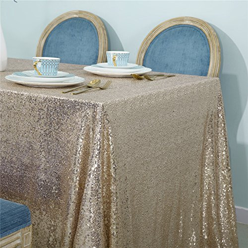 Zdada Light Gold 72"x72" Bridal Shower Sequin Tablecloth Sparkly Table Cover for Thanksgiving