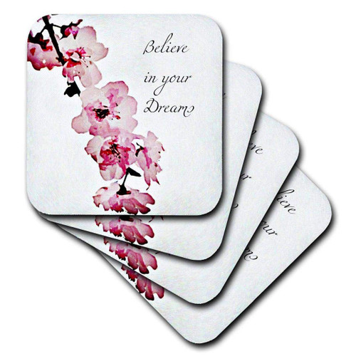 3dRose Believe in Your Dreams - Cherry Blossom Floral - Inspirational - Soft Coasters, set of 8 3dRose Believe in Your Dreams - Cherry Blossom Floral - Inspirational - Soft Coasters, set of 8