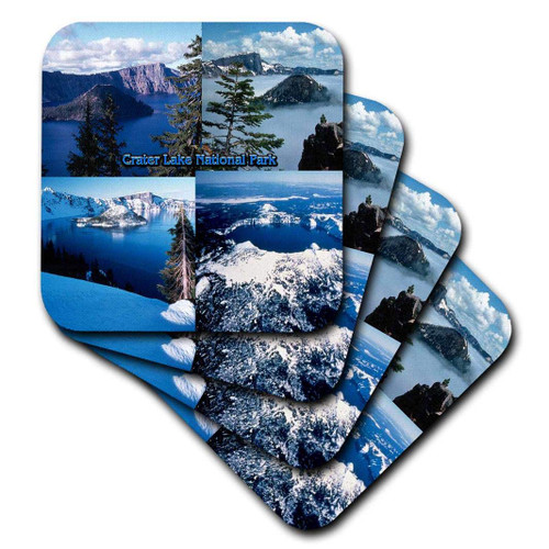 3dRose Crater Lake National Park Collage - Soft Coasters, set of 8
