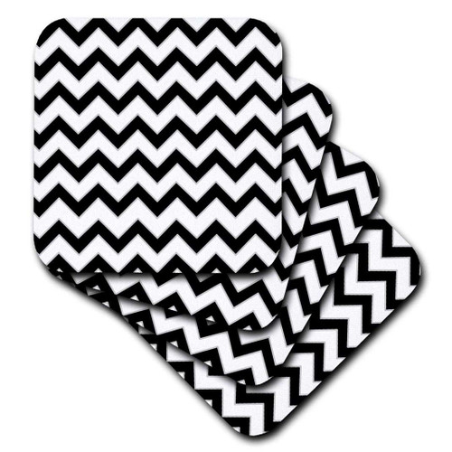 3dRose CST_110747_2 Chevron Pattern Black & White Zigzag Soft Coaster (Set of 8)