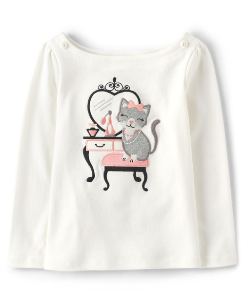 Gymboree,and Toddler Embroided Graphic Long Sleeve T-Shirts,Vanity White,10