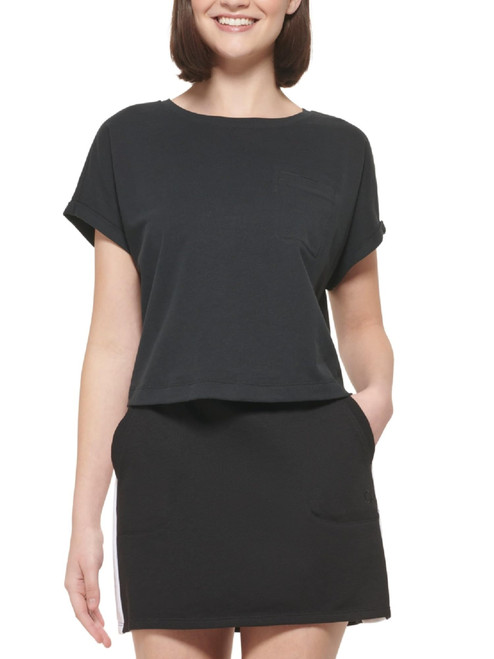 Calvin Klein Performance Womens Black Pocketed Rolled Cuffs Bungee Hem Short Sleeve Crew Neck T-Shirt XXL