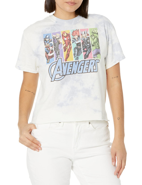 Marvel Universe Avengers Unite Women's Fast Fashion Short Sleeve Tee Shirt, White/Blue, X-Large