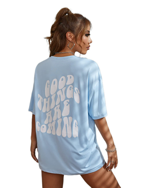 SOLY HUX Women's Oversized T Shirts Graphic Tees Letter Print Casual Summer Tops Blue L SOLY HUX Women's Oversized T Shirts Graphic Tees Letter Print Casual Summer Tops Blue L