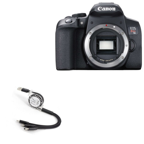 BoxWave Cable Compatible with Canon EOS Rebel T8i (Cable by BoxWave) - AllCharge miniSync, Retractable, Portable USB Cable for Canon EOS Rebel T8i - Jet Black
