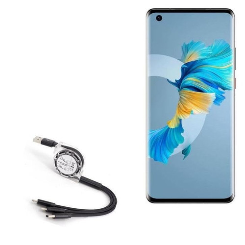 BoxWave Cable Compatible with Huawei Mate 40 (6.5 in) - AllCharge miniSync, Retractable, Portable USB Cable - Jet Black