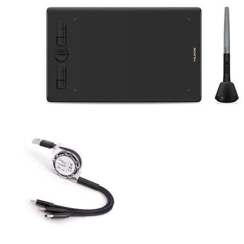 BoxWave Cable Compatible with Huion Inspiroy H580X - AllCharge miniSync, Retractable, Portable USB Cable - Jet Black