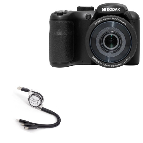 BoxWave Cable Compatible with Kodak PIXPRO AZ255 - AllCharge miniSync, Retractable, Portable USB Cable - Jet Black