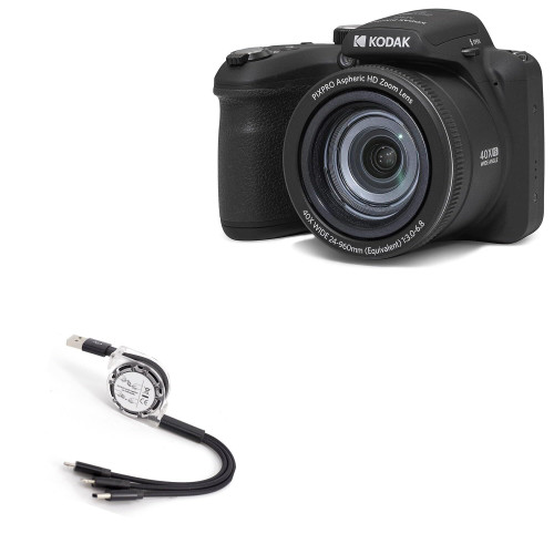 BoxWave Cable Compatible with Kodak PIXPRO AZ405 - AllCharge miniSync, Retractable, Portable USB Cable - Jet Black