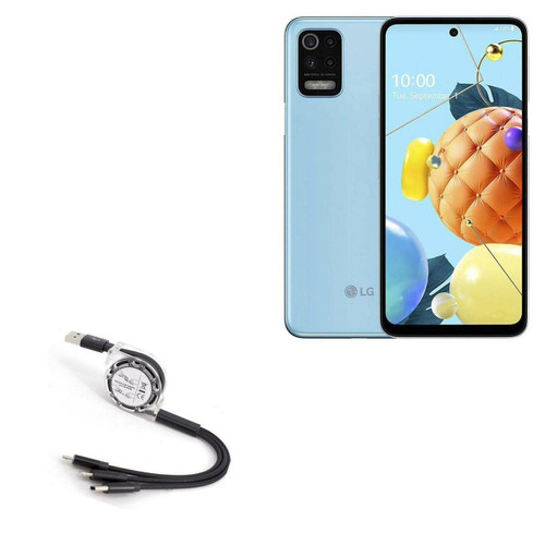 BoxWave Cable Compatible with LG K62 (Cable by BoxWave) - AllCharge miniSync, Retractable, Portable USB Cable for LG K62 - Jet Black