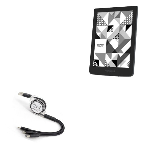 BoxWave Cable Compatible with Pocketbook Sense (Cable by BoxWave) - AllCharge miniSync, Retractable, Portable USB Cable for Pocketbook Sense - Jet Black