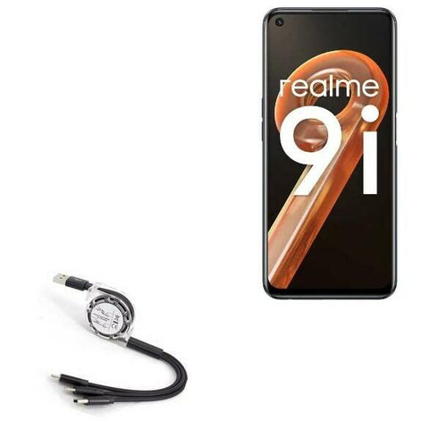 BoxWave Cable Compatible with Realme 9i (Cable by BoxWave) - AllCharge miniSync, Retractable, Portable USB Cable for Realme 9i - Jet Black