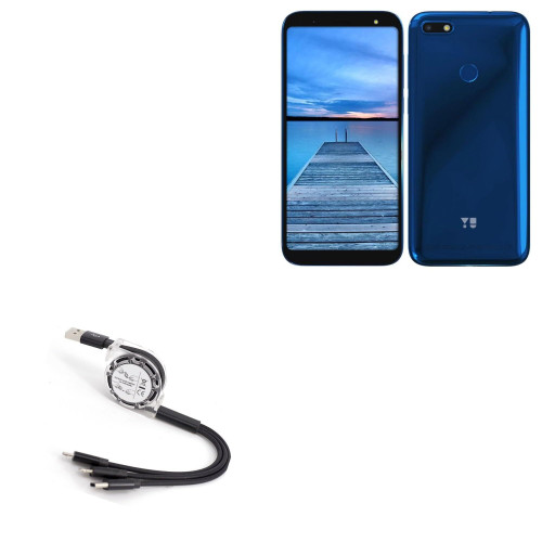 BoxWave Cable Compatible with YU Ace - AllCharge miniSync, Retractable, Portable USB Cable - Jet Black