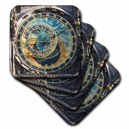 3dRose LLC cst_81259_3 Ceramic Tile Coasters, "Astronomical Clock, Orloj, Prague, Czech Republic Tom Haseltine", Set of 4