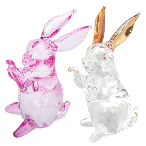 Tofficu 2pcs Rabbit Ornament Miniature Animals Vintage Home Decor Car Dashcam Crystal Bunny Spring Easter Rabbit Statue Feng Shui Rabbit Figurine Rabbit Figurines Garden Decor Clear Bunny