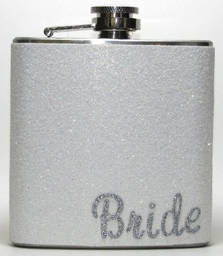 White Wedding Bride Glitter Sparkly 8 oz Stainless Steel Liquor Hip Flask Gift