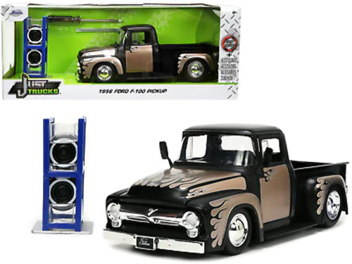Jada Toys Just Trucks 1:24 1956 Ford F-100 Die-cast Car Black/Brown with Tire Rack, Toys for Kids and Adults