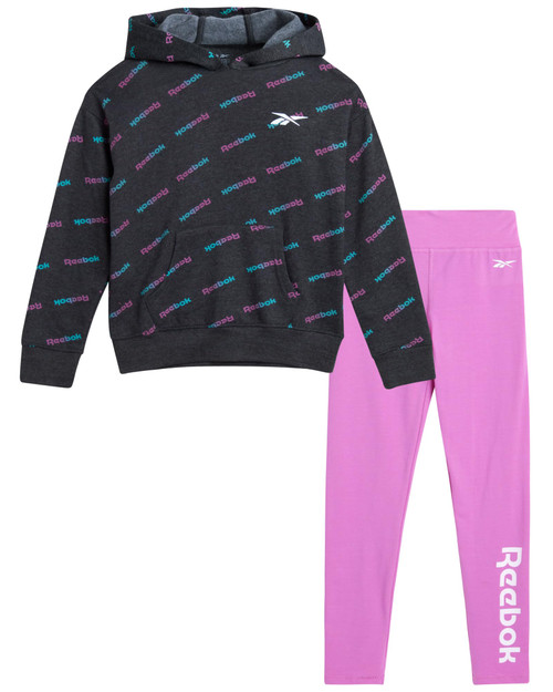 Reebok Girls' Sweatsuit Set - 2 Piece Hoodie Sweatshirt and Leggings - Youth Clothing Set for Girls (7-12), Size 7, Dark Heather Grey