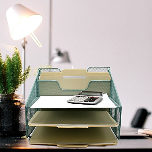 5 Compartment Metal Mesh Desk Top File Organizer (Green) 5 Compartment Metal Mesh Desk Top File Organizer (Green)