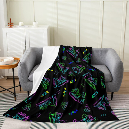 Excavator Flannel Fleece Throw Blanket Kids,Construction Vehicles Fuzzy Blanket for Bed Sofa Couch,All Season Equipment Trucks Bed Blanket Breathable Cartoon Car Plush Blanket Room Decor Baby 30"x40"