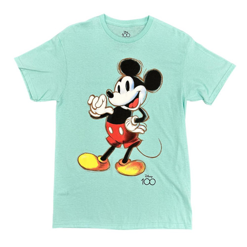 Mickey Mouse Sketched T-Shirt for Adults - Disney100 (US, Alpha, Large, Regular, Regular) Celadon