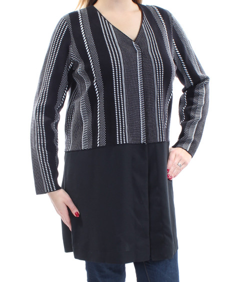 Alfani Womens Knit Mixed Media Sweatercoat B/W L