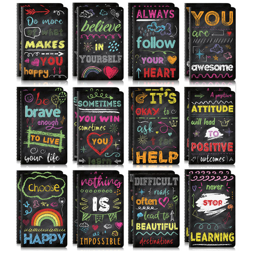 Inspirational Notepads Mini Motivational Notebook Small Pocket Journal Notepads Inspiring Notebook for School Office Travel Present Supplies, 12 Styles (Positive Style,48 Pieces)