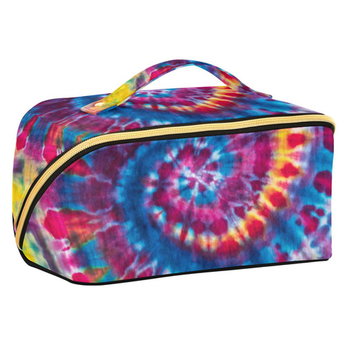 Sinestour Bright Tie Makeup Bag Large Cosmetic Bags for Women Travel Makeup Bags for Women Make Up Bag Organizer Makeup Pouch Toiletry Bag for Travel Daily Use Cosmetics Toiletries