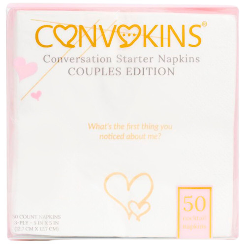 Cotier Convokins Couples Conversation Starter Cocktail Napkins - Spark Deep Intimacy & Meaningful Discussion, Fun Date Night Game, Romantic Gift to Reconnect Love in Relationships, (50 pack)